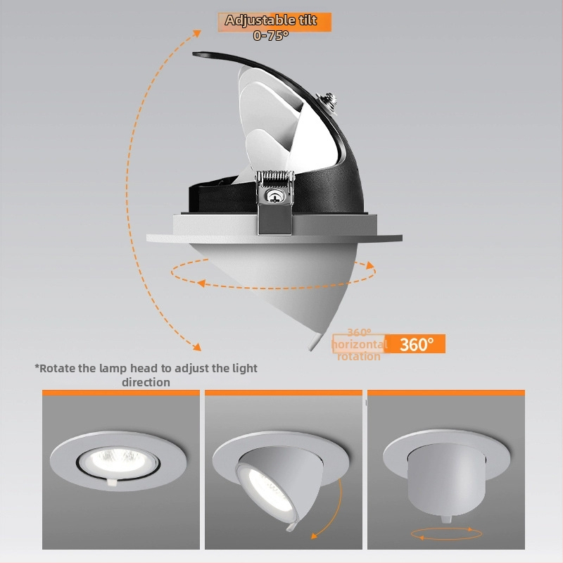 LED stropný zabudovaný reflektor s nastaviteľným uhlom, COB LED, plné spektrum, CRI ≥95, 110-265V