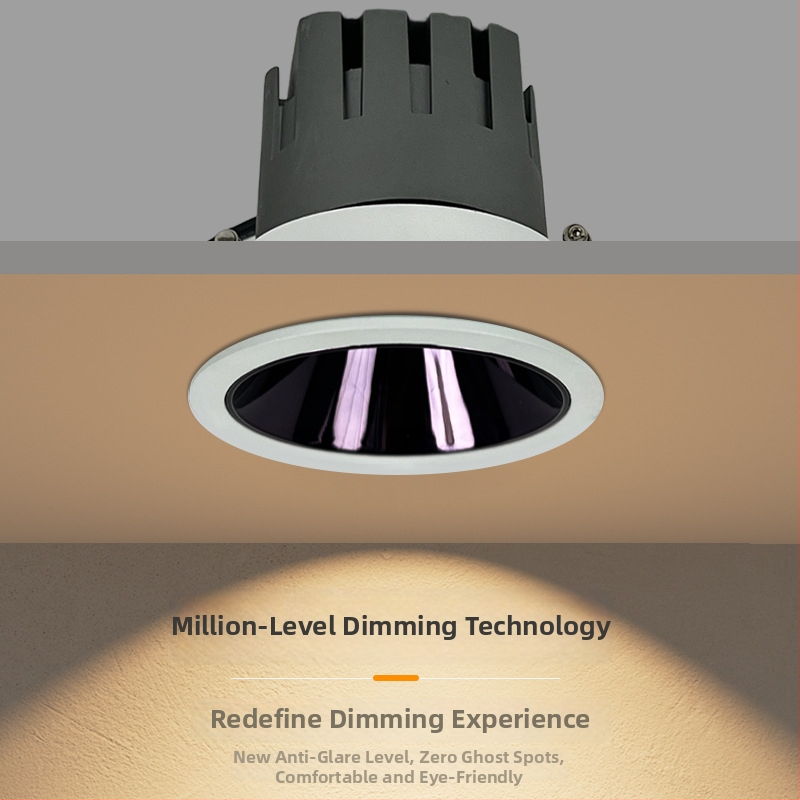 Inteligentný COB vstavaný bodový reflektor do obývačky, CRI ≥95, napätie ≤36V, stmievanie a jemné nastavenie farieb až do 10 000 úrovní, model RT-R03, hliníkové puzdro