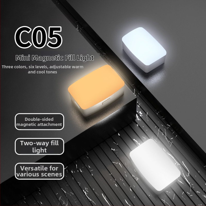 C05 LED papildus apgaismojums ar magnētisku piestiprināšanu – trīs krāsu temperatūras, jauda zem 10W, 3,7V, stāvošs apgaismojums tiešraidei un fotogrāfijai