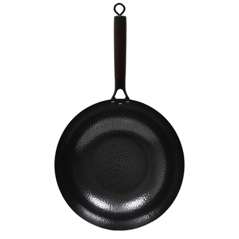 Wok s plochým dnom pre indukčné varné dosky, neošľachtený a bez povlaku, z rafinovaného železa, s viečkom z nehrdzavejúcej ocele so sklennou vložkou