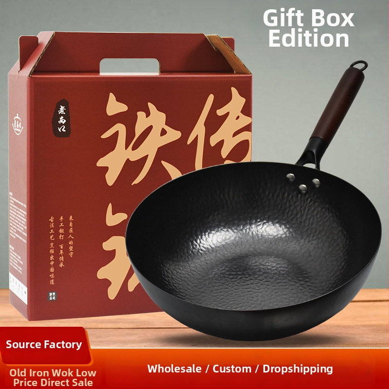 Wok s plochým dnom pre indukčné varné dosky, neošľachtený a bez povlaku, z rafinovaného železa, s viečkom z nehrdzavejúcej ocele so sklennou vložkou