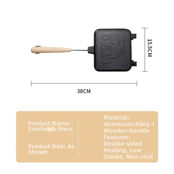 Dvojstranná panvica na sendviče z hliníkovej zliatiny s nepriľnavým povrchom – dvojité zahrievanie, kompatibilná s plynovou platňou a indukciou