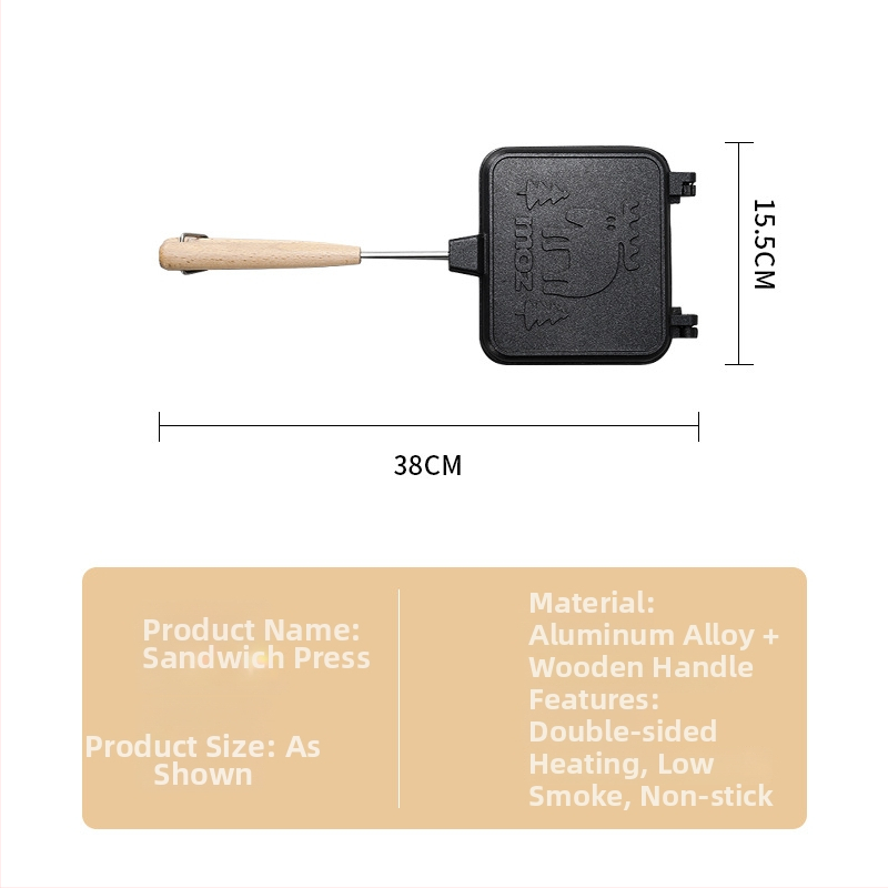 Dvojstranná panvica na sendviče z hliníkovej zliatiny s nepriľnavým povrchom – dvojité zahrievanie, kompatibilná s plynovou platňou a indukciou