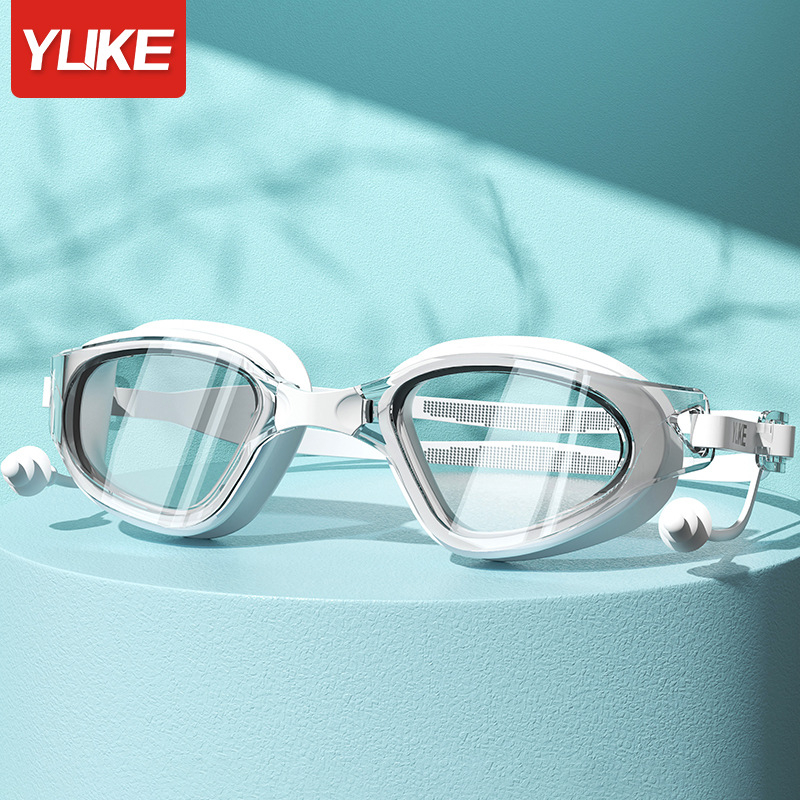 Antifog plaukimo akiniai su dideliu rėmeliu, komplektas su plaukimo kepure suaugusiems – polikarbonato lęšiai, vandeniui atsparūs