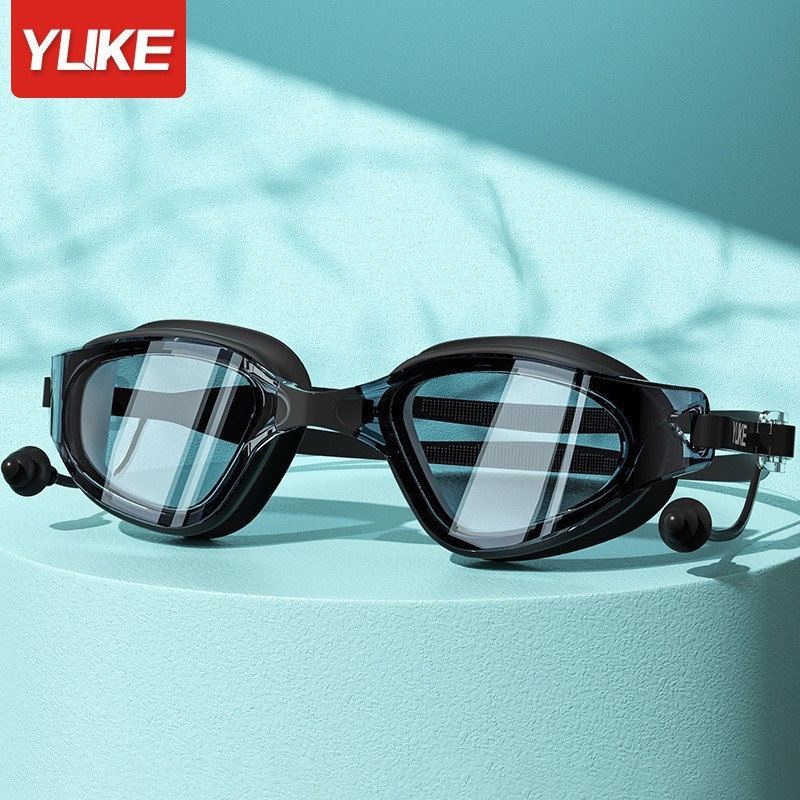 Antifog plaukimo akiniai su dideliu rėmeliu, komplektas su plaukimo kepure suaugusiems – polikarbonato lęšiai, vandeniui atsparūs