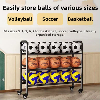 Mobilný regál na lopty pre basketbal a volejbal — oceľová konštrukcia, hmotnosť 5, vhodný do školy, materskej školy a telocvične
