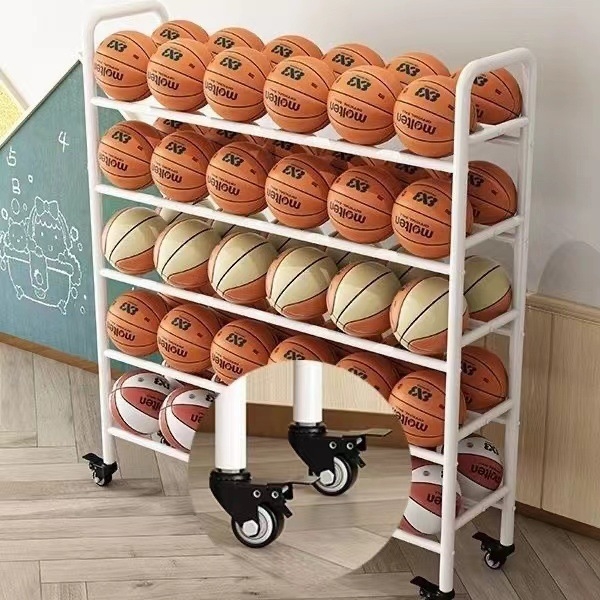 Mobilný regál na lopty pre basketbal a volejbal — oceľová konštrukcia, hmotnosť 5, vhodný do školy, materskej školy a telocvične