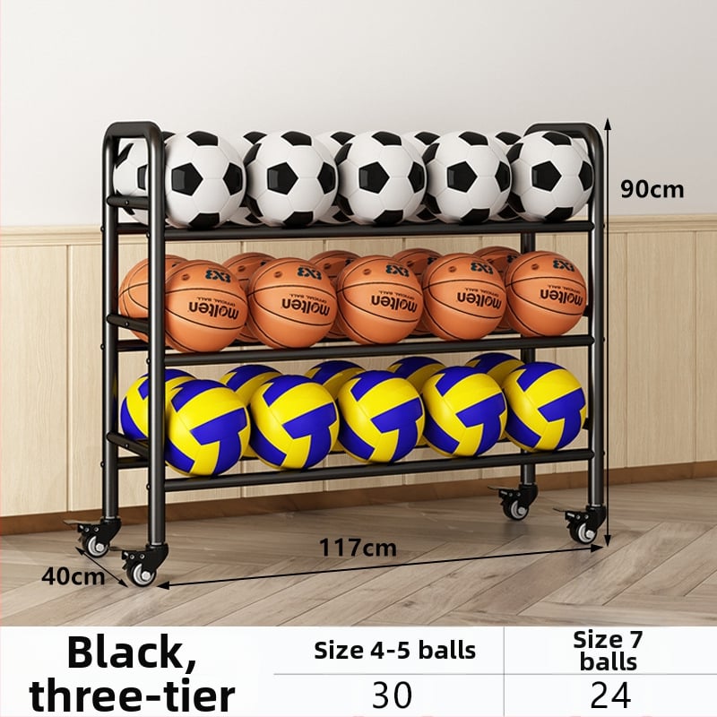 Mobilný regál na lopty pre basketbal a volejbal — oceľová konštrukcia, hmotnosť 5, vhodný do školy, materskej školy a telocvične
