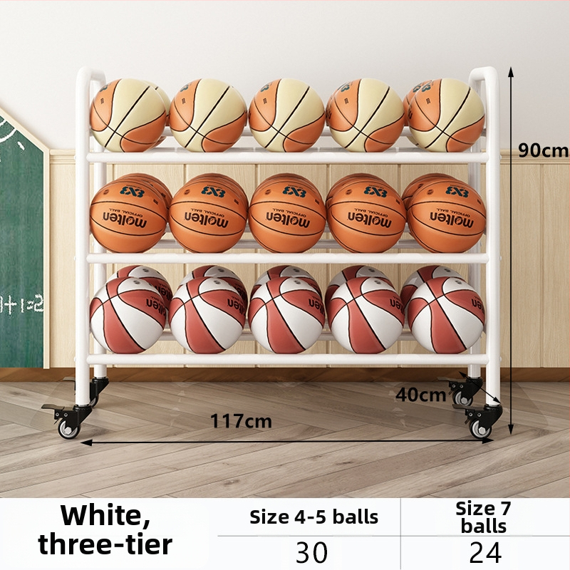 Mobilný regál na lopty pre basketbal a volejbal — oceľová konštrukcia, hmotnosť 5, vhodný do školy, materskej školy a telocvične