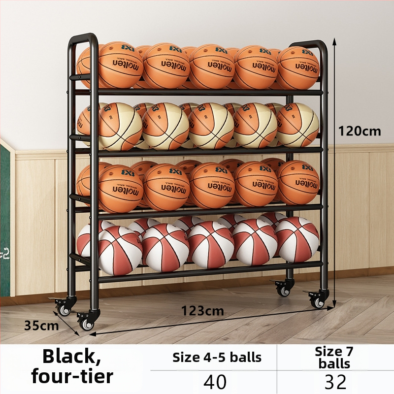 Mobilný regál na lopty pre basketbal a volejbal — oceľová konštrukcia, hmotnosť 5, vhodný do školy, materskej školy a telocvične