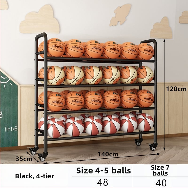 Mobilný regál na lopty pre basketbal a volejbal — oceľová konštrukcia, hmotnosť 5, vhodný do školy, materskej školy a telocvične
