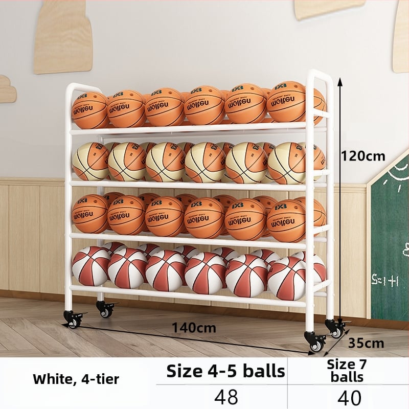 Mobilný regál na lopty pre basketbal a volejbal — oceľová konštrukcia, hmotnosť 5, vhodný do školy, materskej školy a telocvične