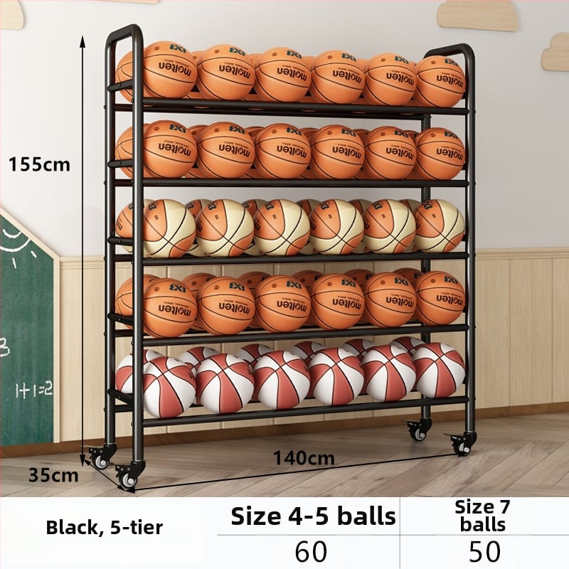 Mobilný regál na lopty pre basketbal a volejbal — oceľová konštrukcia, hmotnosť 5, vhodný do školy, materskej školy a telocvične