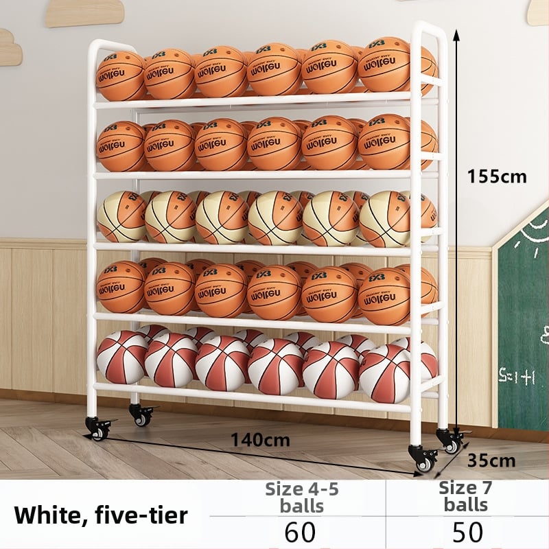 Mobilný regál na lopty pre basketbal a volejbal — oceľová konštrukcia, hmotnosť 5, vhodný do školy, materskej školy a telocvične