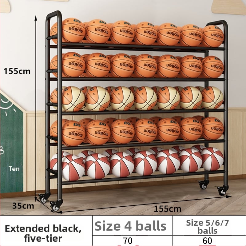 Mobilný regál na lopty pre basketbal a volejbal — oceľová konštrukcia, hmotnosť 5, vhodný do školy, materskej školy a telocvične