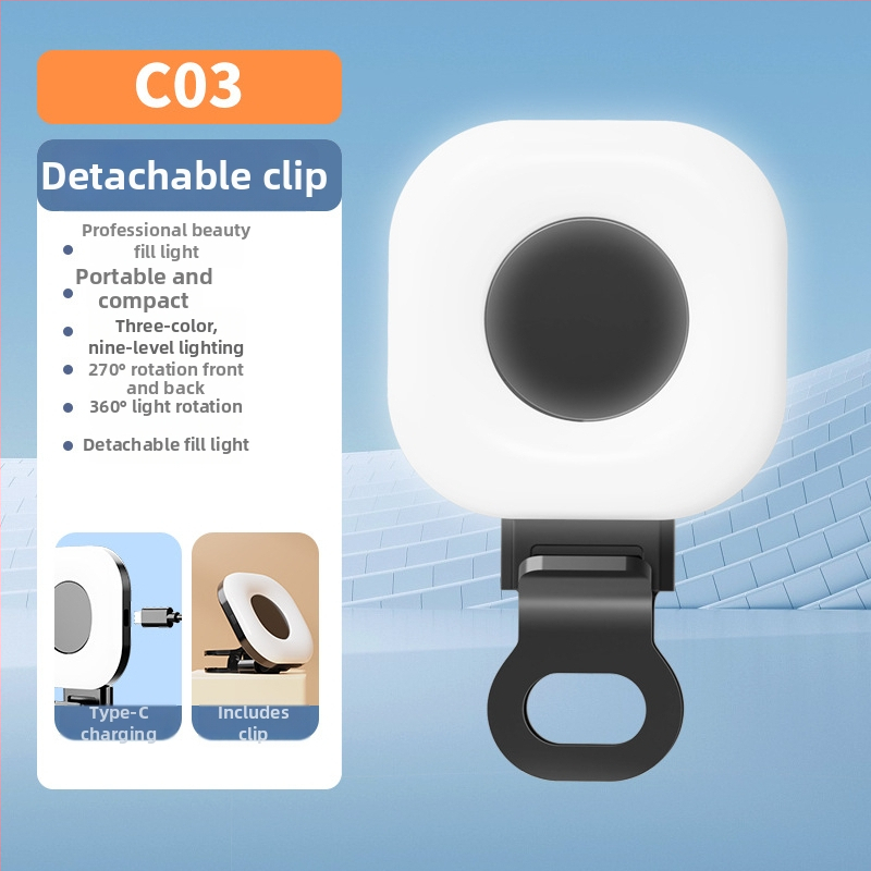 LED светлина за запълване за смартфон, портативна със стойка, три цветови температури, мощност под 10W