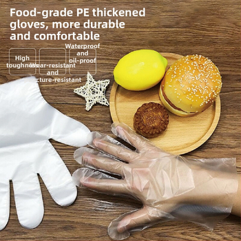 Jednorázové PE rukavice, potravinovej triedy, na donášku a catering, priehľadné, protišmykové, 100 ks