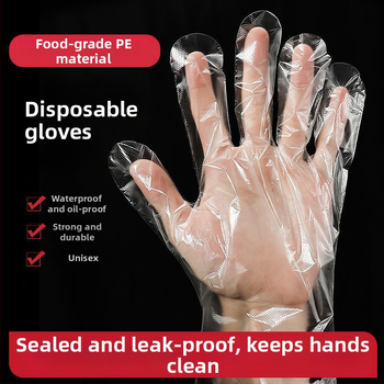 Jednorázové PE rukavice, potravinovej triedy, na donášku a catering, priehľadné, protišmykové, 100 ks