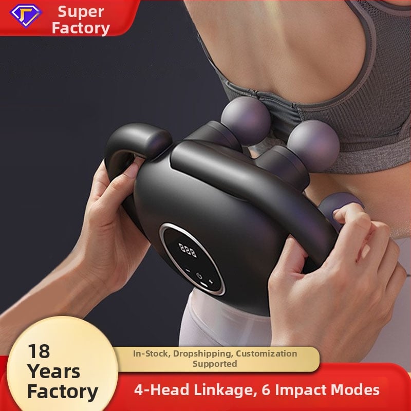 USB punjački masažni pištolj s četiri glave za struk i leđa, duboka visoko frekvencijska vibracija za opuštanje mišića (bez četkica motor • 4 glave • ugrađena baterija 1000–1200 mAh • buka < 36 dB • više od 5 brzina)