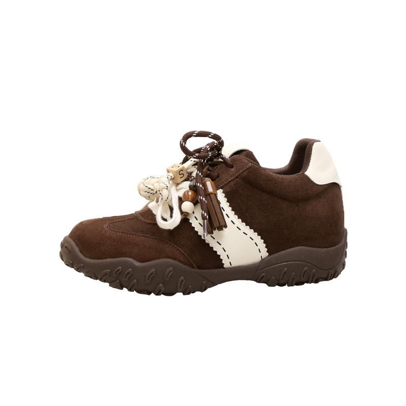 Γυναικεία αθλητικά παπούτσια με κορδόνια, 8 εκ εσωτερική αύξηση ύψους, παχιά σόλα από καουτσούκ, άνω μέρος από δέρμα βοδινού, στρογγυλός δάχτυλο, απορρόφηση κραδασμών