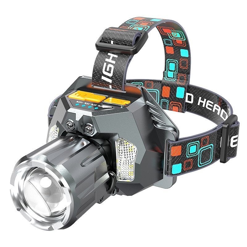 LED čelovka s tromi LED režimami pre nočné vonkajšie rybárčenie, 30W, 360° otočný, dosah lúča nad 500 m, vstavaná Li-ion batéria