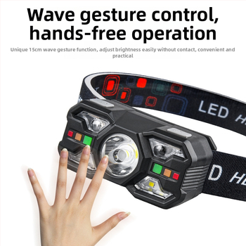 Čelna lampa s senzorom pokreta, LED 5W, 800 mAh baterija, domet 50–100 m, pogodna za planinarenje, kampiranje i noćni ribolov