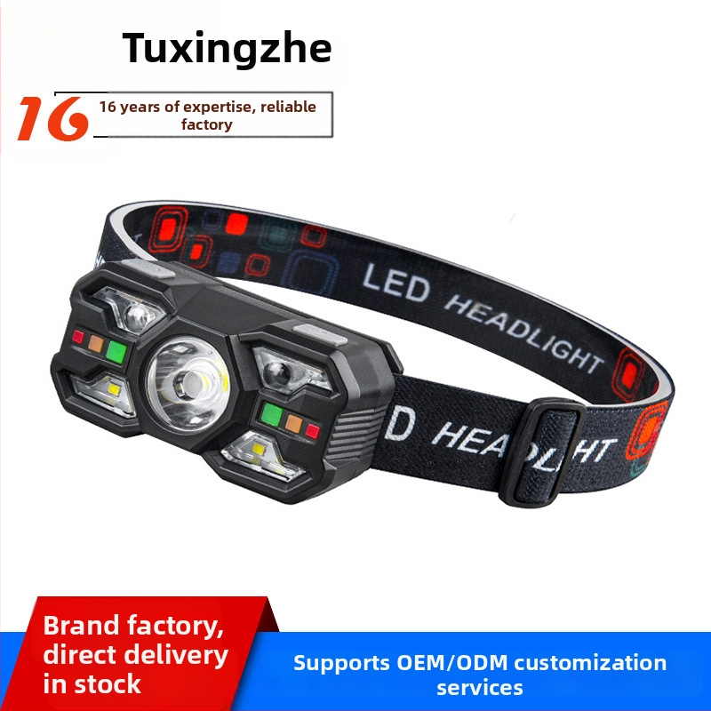 Čelovka s pohybovým senzorom, LED 5W, 800 mAh batéria, dosvit 50–100 m, vhodná na turistiku, kempovanie a nočné rybárstvo