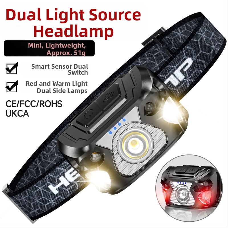 LED čelovka s USB nabíjaním, ručné poháňanie, dosah 50–100 m