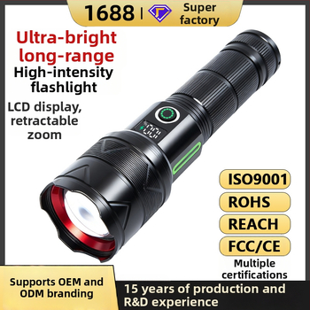 Ručná baterka FF-X237 s USB nabíjaním a zobrazovaním batérie, 20W LED, 3000mAh, hliníkové telo IPX65