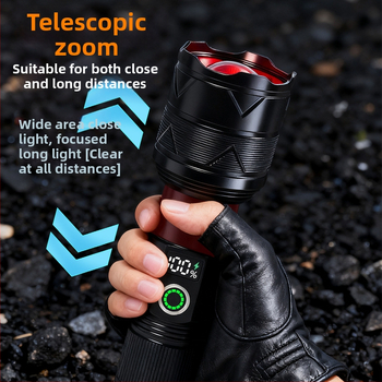 Ručná baterka FF-X237 s USB nabíjaním a zobrazovaním batérie, 20W LED, 3000mAh, hliníkové telo IPX65