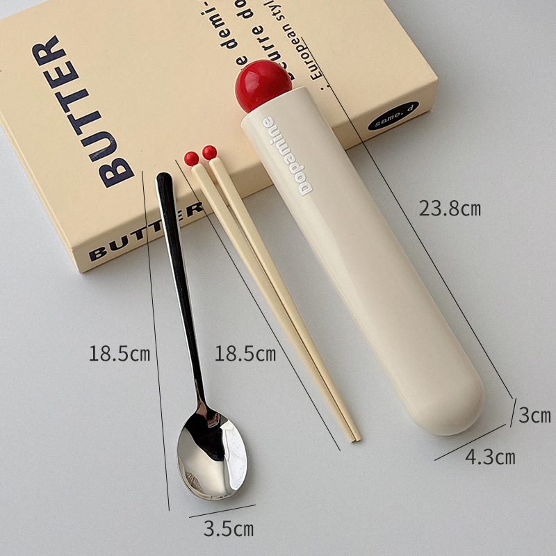 Σετ μαχαιροπίρουνα από ανοξείδωτο χάλυβα 304, με φινίρισμα καθρέφτη, περιλαμβάνει μαχαίρι, πιρούνι, κουτάλι και ξυλάκια, με φορητό κουτί αποθήκευσης, μοντέρνο απλό στυλ