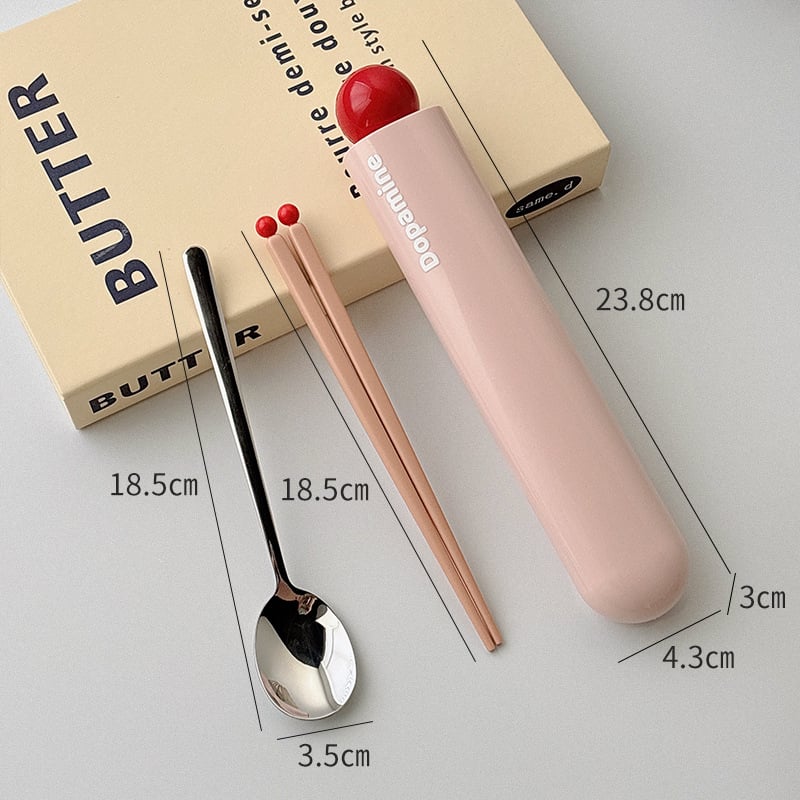 Σετ μαχαιροπίρουνα από ανοξείδωτο χάλυβα 304, με φινίρισμα καθρέφτη, περιλαμβάνει μαχαίρι, πιρούνι, κουτάλι και ξυλάκια, με φορητό κουτί αποθήκευσης, μοντέρνο απλό στυλ