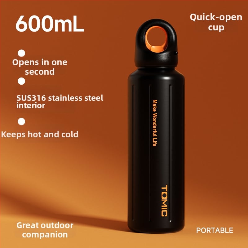 Tomic izolovaný pohár z nehrdzavejúcej ocele s bezšroubovým rýchlym otvorením, vnútorná 316, vonkajšia 304, izolácia 24–36 h, prenosný, gravírovanie laserom k dispozícii