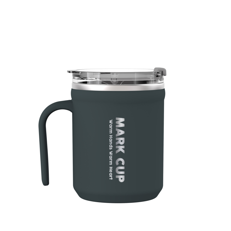 Pohár z 304 nehrdzavejúcej ocele s viečkom a držadlom — proti popáleniu, vhodný na kávu/mlieko, kancelárske použitie