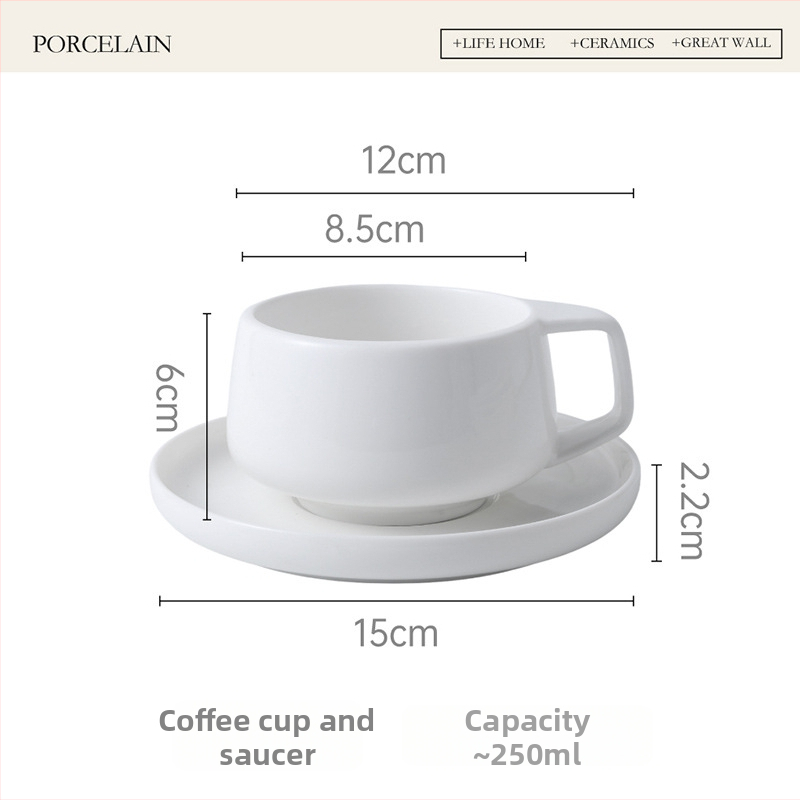 Keraminis kavos puodelių ir padėkliuko rinkinys, latte puodelis, minimalistinis stilius, namų naudojimui