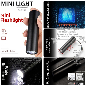 Mini nabíjateľná ručná baterka pre domáce a vonkajšie použitie, 5W, 3,7V, 600 lm, IPX4, doba nabíjania 1–2 hodiny