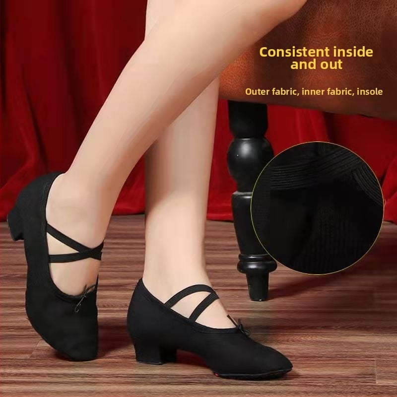 Dámske baletné topánky pre učiteľky, s koženou podrážkou, priedušné a odolné, s opätkom, na fitness a formovanie tela