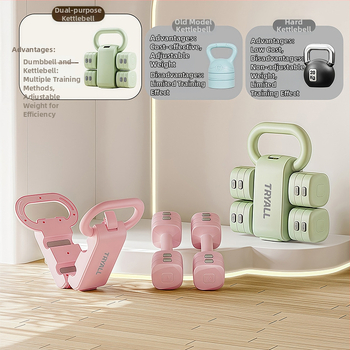 2 v 1 nastaviteľné činky a kettlebell pár, 2 kg a 5 kg, ABS konštrukcia, domáce cvičenie