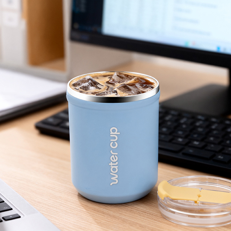 Pohár na vodu z nerezovej ocele 304 s viečkom, objem 500 ml, vhodný na čaj, kávu a mlieko