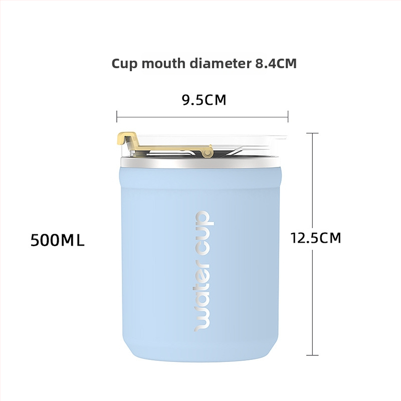 Pohár na vodu z nerezovej ocele 304 s viečkom, objem 500 ml, vhodný na čaj, kávu a mlieko