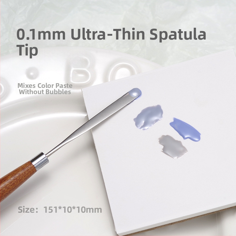 Japonų stiliaus manikiūro įrankis gelio lako spalvų maišymui ir maišymui, medinė rankenėlė, 1 vnt, trumpa rankenėlė, itin plonas plokščias antgalis, lenkiamas