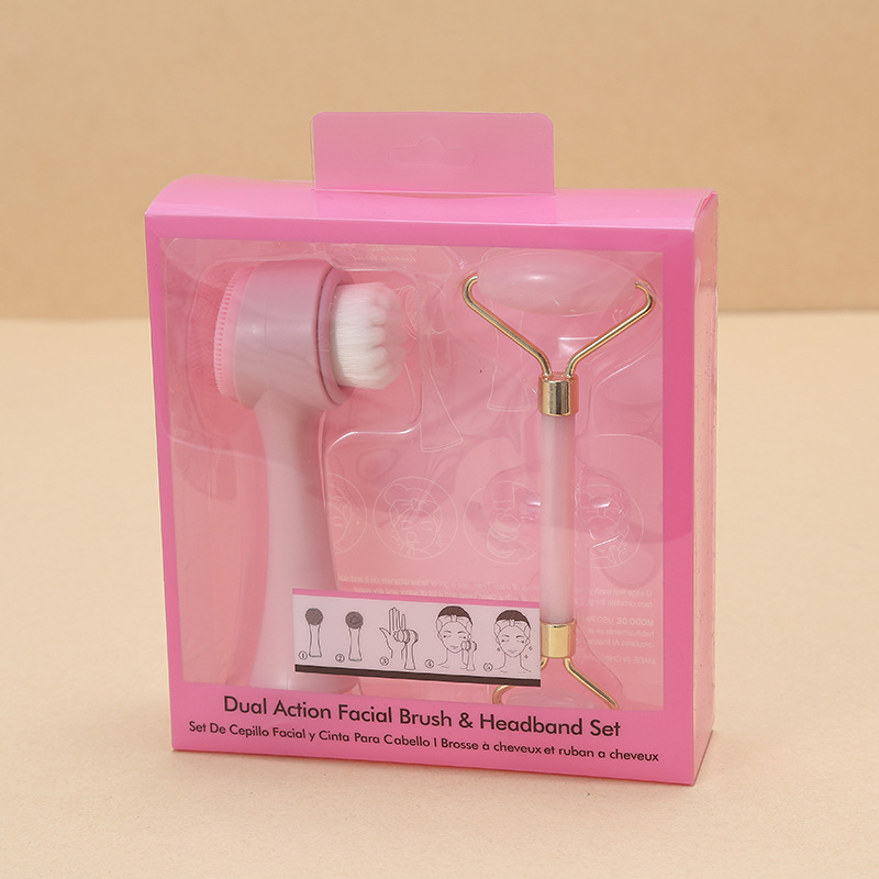 Prenosný set rollerov na tvár s jade kameňmi, plastovo-nylonovými štetinami a silikónovým gélom – masážny nástroj pre tvár a očné okolie