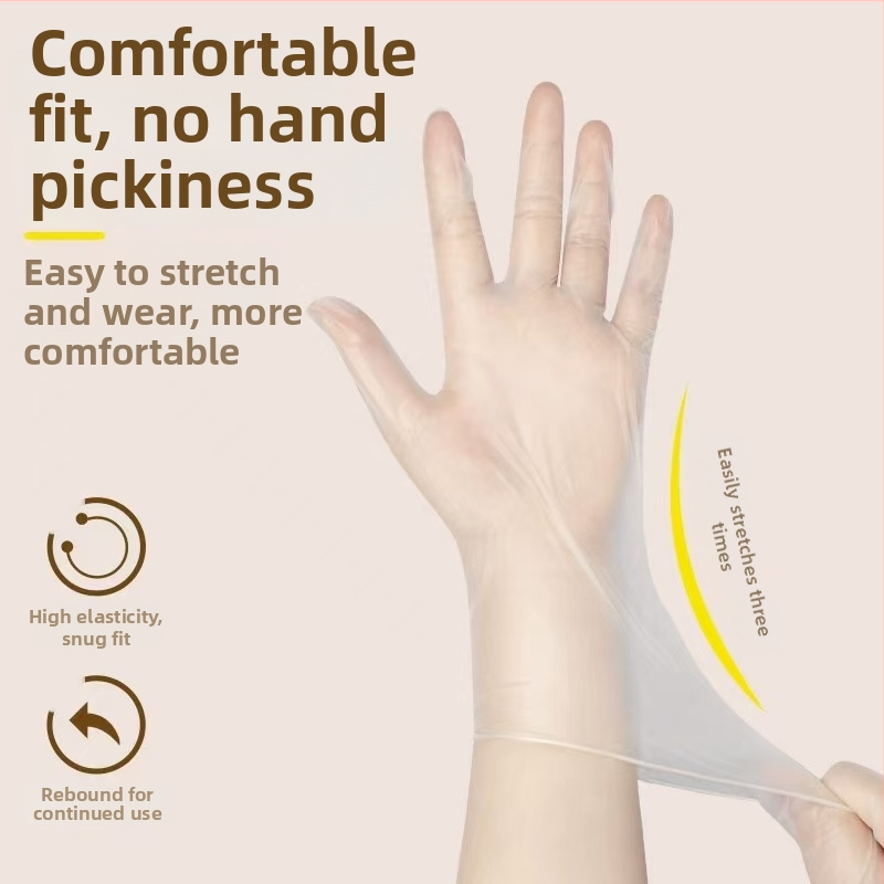 Vienreizējās aizsargājošās cimdi PVC, eļļas izturīgas, caurspīdīgas, biezums 0,08 mm