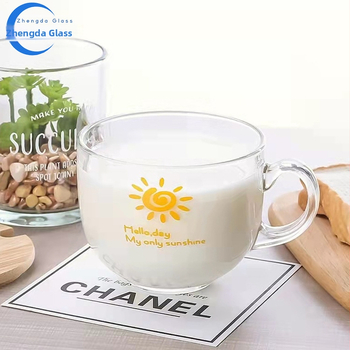 Šálka na kávu s drškom - odolné voči teplu sklo, okrúhly tvar, jednovrstvá konštrukcia, tlačené logo