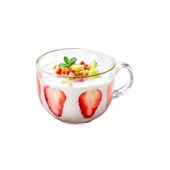 Šálka na kávu s drškom - odolné voči teplu sklo, okrúhly tvar, jednovrstvá konštrukcia, tlačené logo