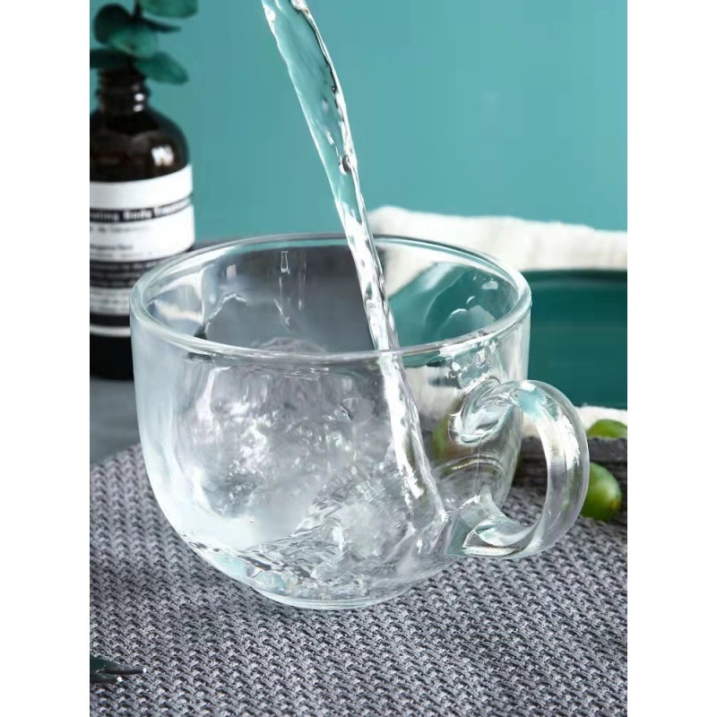 Šálka na kávu s drškom - odolné voči teplu sklo, okrúhly tvar, jednovrstvá konštrukcia, tlačené logo