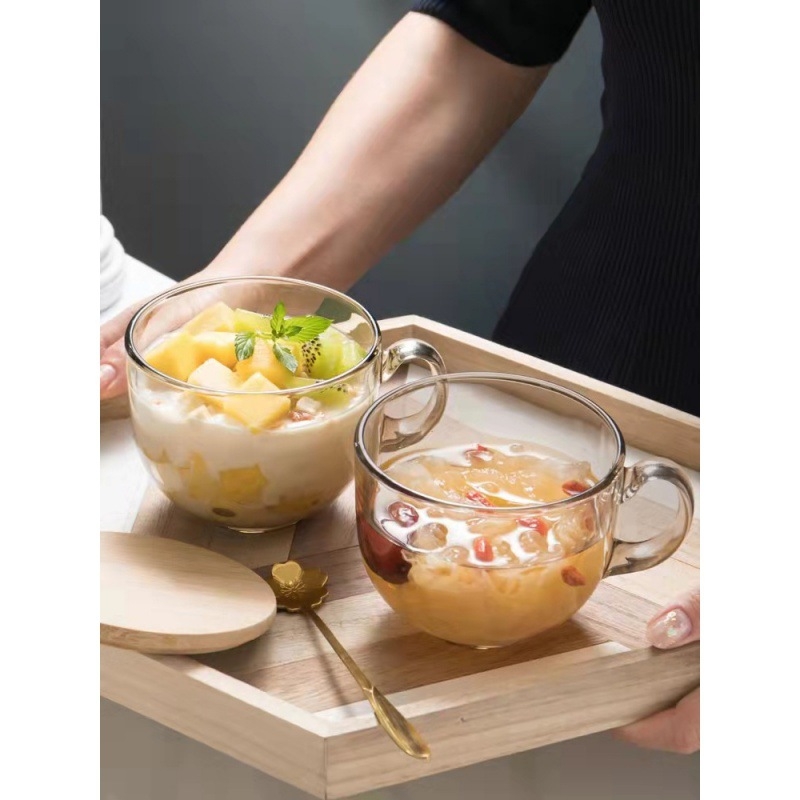 Šálka na kávu s drškom - odolné voči teplu sklo, okrúhly tvar, jednovrstvá konštrukcia, tlačené logo