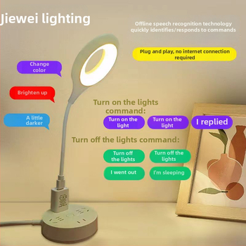 Nočná stolná lampa s hlasovým ovládaním stmievania, napájaná zo zásuvky 5V, ABS tienidlo, geometrický dizajn