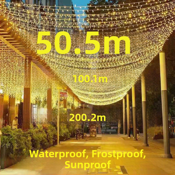 LED pásky so blikajúcimi reťazami, IP67 vodotesné dekoratívne osvetlenie pre kempovanie a zavesenie na stromy, akrylové puzdro, vstup 220V AC