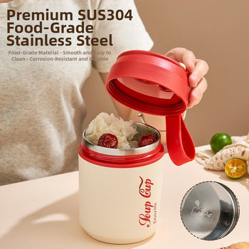 Nerezový pohár na raňajky s viečkom a lyžičkou, dvojvrstvová izolácia, guľatý prenášací pohár na kašu a mlieko